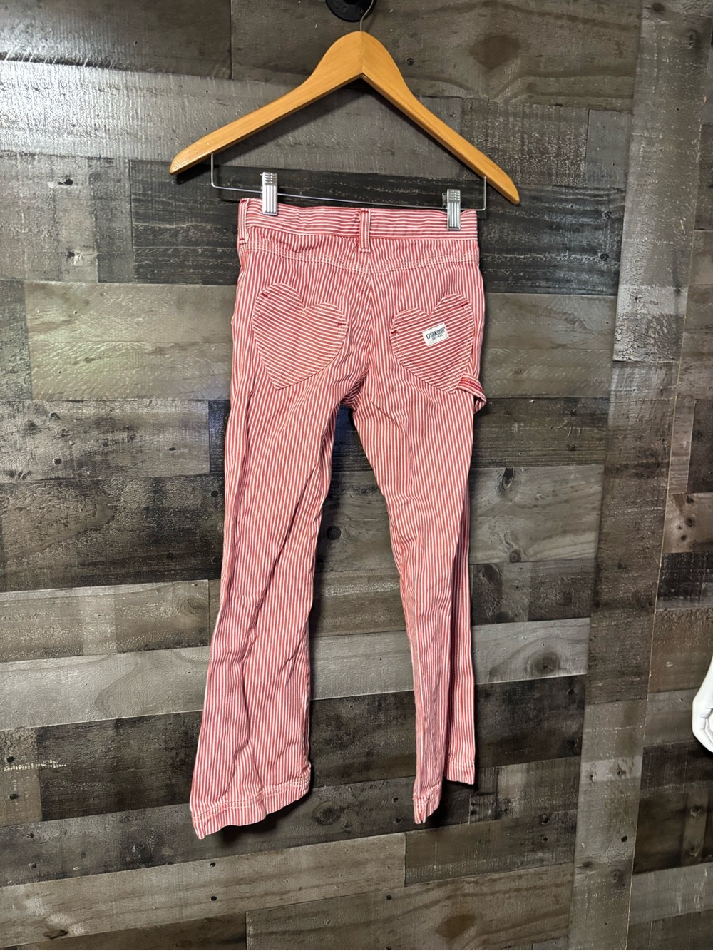 VTG OshKosh B'gosh Red Striped Straight leg Jeans w/ Heart Pocket Carpenter 10